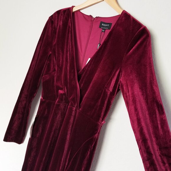 NEW Bardot Morgan Velvet Midi Dress in Burgundy Size 8 Slit Holiday No Belt $119 - Picture 6 of 16
